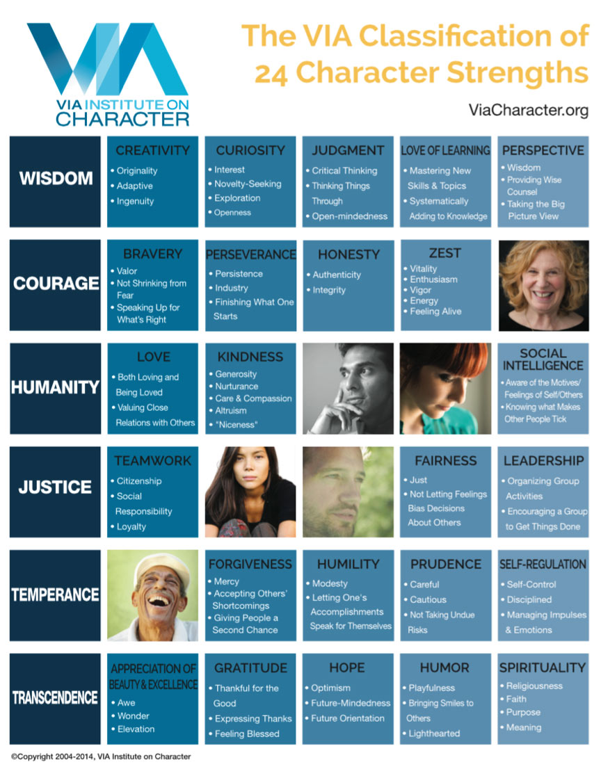 VIA classification of 24 character strengths